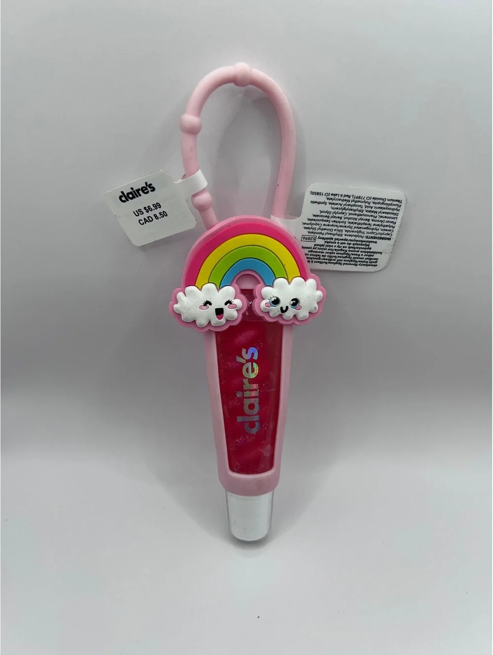 Claire's Pink Rainbow Lip Gloss with Cute Cloud Charm